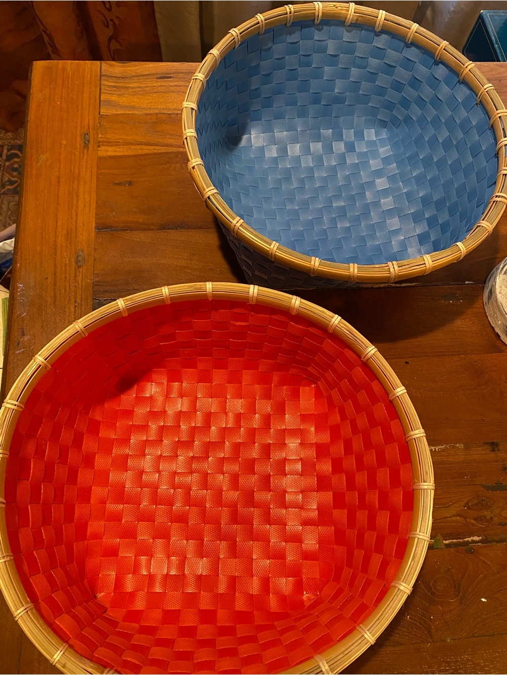 Handwoven Red and Blue Decorative Storage Baskets by